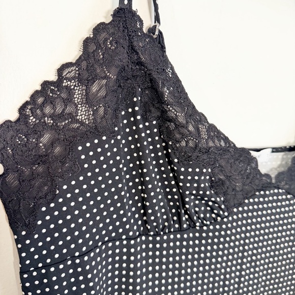 Alfani Two Piece Blue and White Polka Dot Sleepwear Set with Navy Blue Lace Trim - Picture 10 of 14